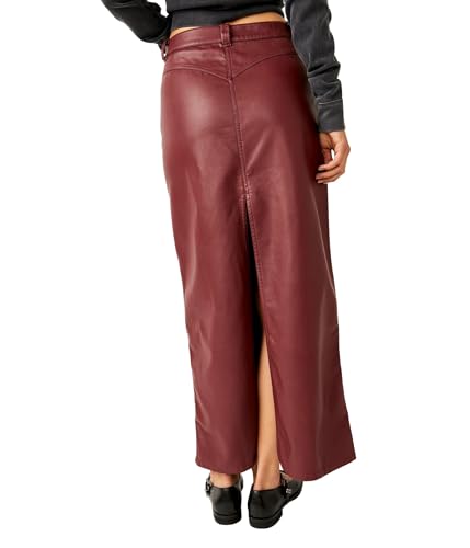 Free People City Slicker Maxi Skirt for Women - Pure Viscose Fabric - Polyurethane Coating - Back Yoke Seam Red Jasper 0 One Size2