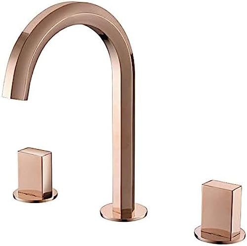 Robinetterie de salle de bain trois trous noir et or rose pour vasque