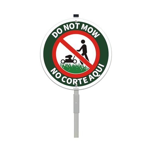 FKNSGR Do Not Mow Sign with 2.3 Foot Stake Aluminum Sign for Yard Bilingual in English and Spanish UV Protected Fade Resistant