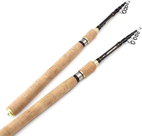 Canne à pêche télescopique carbone 2.4 m ELzEy canne à filer casting manche bois