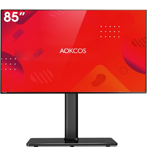 Universal Swivel TV Stand Table Top Mount Stand for 43 to 85 inch TVs, 8 Level Height Adjustable with Tilting, Heavy Duty Tempered Glass Base, Holds up 110lbs, MAX VESA 400x600mm, Black