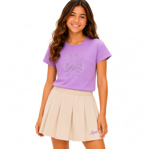 AEROPOSTALE Girls 2-Piece Rhinestone Graphic Tee & Twill Denim Skort Set