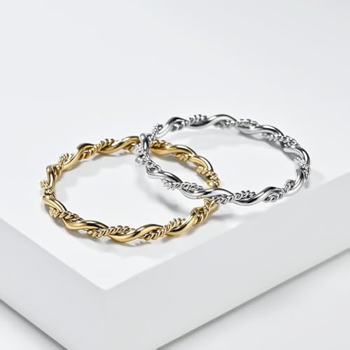 SeiMios Twist Ring Stainless Steel Dainty Thin Gold Plated Stackable Thumb Pinky Knuckle Finger Rings for Women Size 7 by SeiMios - Image 5