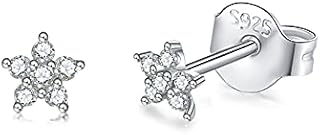 CERSLIMO Silver Stud Earrings for Women Girls, Tiny Flower Earrings Set | Small Cubic Zirconia Helix Earrings Dainty Tragus Cartilage Trio Studs Cherry Blossom Ear Piercing Jewelry Gifts
