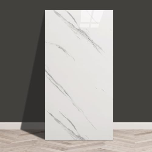 Haimin Wall Panels Peel and Stick 20 Pieces 23.6x11.8in (38.7 Sq. Ft. Coverage) Lightweight Backsplash Marble Look Tilenot Real Marble Ideal for Kitchen Bathrooms Living Rooms Bedrooms (White-JSB)