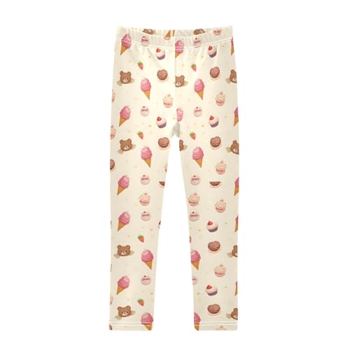 ALAZA Girls' Leggings Children's Yoga Pants Skinny Printed Dance Bear Ice Cream Comfortable 4T