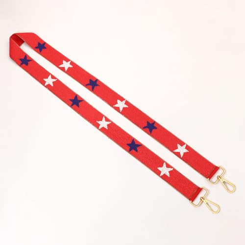 Image of 4th of July Purse Strap Red White Blue Beaded USA Star Purse Strap Replacement American Independence Day Outfits