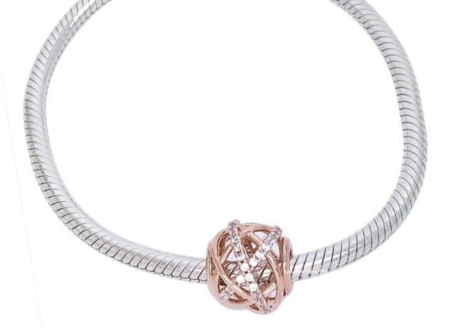 Image of Sterling Silver Galaxy Charm Openwork Charm with Clear CZ for Pandora and European Style Bracelets and Necklaces (Rose Gold)