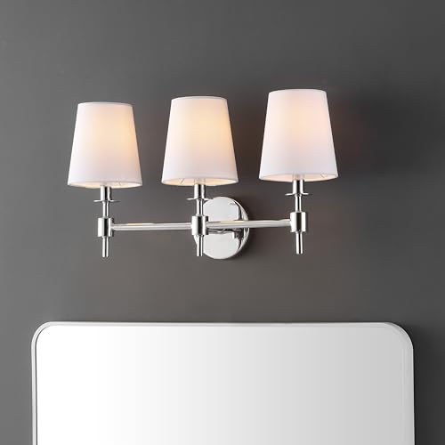 Image of SAFAVIEH Lighting - Davielle 3-Light 21-Inch Wall Sconce - Chrome - Fabric Shade - 3-Light Design - Ideal for Vanity, Hallway, Bedroom, Bathroom - LED Bulbs Included (SCN4120C)