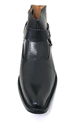 V1A055S Men's Cowboy Ankle Boots Western Leather Lining Harness Strap Chain Side Zipper Shoes3