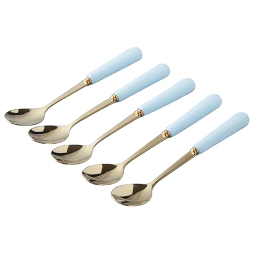 Gumney Golden Tableware Set, 5pcs Golden Dessert Spoons for Kitchen Table Countertop Coffee Party, Blue