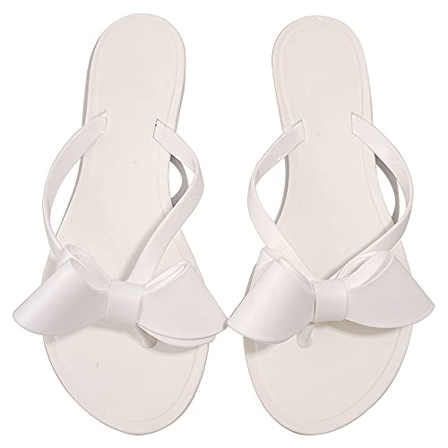 Image of TYFLOVE Women Rivet Flip Flops Studded Jelly Thong Sandals with Bow Summer Bowtie Flat Beach Rain Shoes
