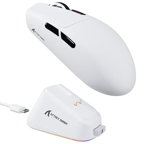 ATTACK SHARK G3PRO Mysz Gamingowa Bezprzewodowa z Magnetyczną Stacją ładującą, Czujnik PixArt PAW3311, do 25000DPI, Bluetooth/2,4GHz/Przewodowa, 500mAh, 59g SUPERLIGHT Myszy do PC/Xbox/PS/Mac - Biała