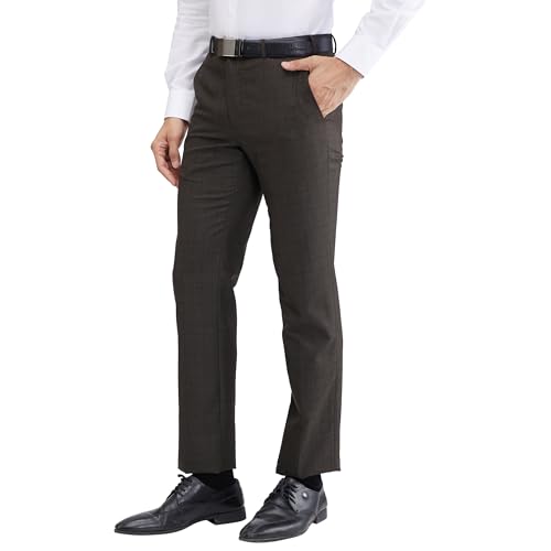 Image of Raymond Men's Slim Fit Checks Pattern Poly Viscose Blend Flat Front Formal Trouser
