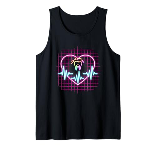 Dentista Heartbeat Retro Healthcare Vaporwave Camiseta sin Mangas