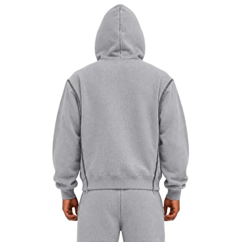 Waffle Zip Up Hoodie Men Interchangeable Zipups Loose Pullover Sweatshirt | Long Sleeve, Plus Size, Big and Tall, Workout, Preppy Clothes, Thermal, Cozy, Solid Color, Plain, Outdoor Hiking, Jogging - image 2