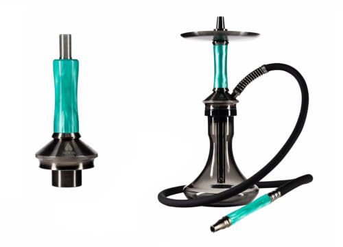 Adina Hookah Shisha Komplett-Set I Einzigartiger Blow-Off I 40cm Mini Edelstahl Shisha I Inkl. Reise Tasche Bowl Steinkopf mit Kaminaufsatz Silikonschlauch Mundstück Zange I