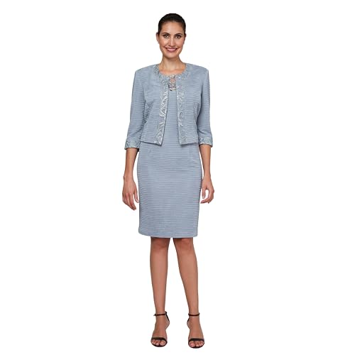 Women's Elegant Knee-Length Sheath Dress with Lace Detail and Matching Jacket