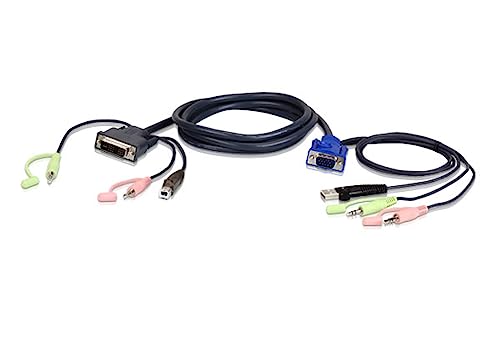 Aten 2L-7Dx2U Cavo Di Interfaccia E Adattatore Hdb-15 Male, Usb A, Mini Stereo Jack Dvi-I (Single Link), Usb B, Mini Stereo Jack Nero, Verde, Rosa