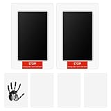 2 Pack Inkless Hand and Footprint Kit Ink Pad for Baby Handprint or Footprints Dog Pet Paw Newborn Clean Touch Safe Print Stamp Pads Kit Inkless Hand Imprint Cards Family Memory Keepsake Gift (Black)