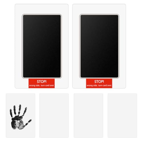 Image of 2 Pack Inkless Hand and Footprint Kit Ink Pad for Baby Handprint or Footprints Dog Pet Paw Newborn Clean Touch Safe Print Stamp Pads Kit Inkless Hand Imprint Cards Family Memory Keepsake Gift (Black)