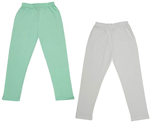 Image of IndiWeaves Girls Super Soft Cotton Solid Capri Pants (Cream, Sea Green, 8-9 Years) Pack of 2