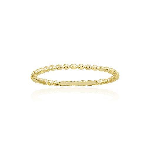 Hoops & Loops 925 Sterling Silver Beaded Thin Simple Stackable Dainty Bead Design Band Ring for Women, Silver, Yellow Gold & Rose Gold