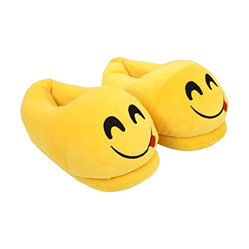Qualtos Yellow Smiley Warm Shoes Emoji Bedroom Slipper Free Size Indoor Slipper Funny Soft Plush for Adults Kids Teens Bedroom Smiley Poop Comfy Socks Womens Girls Non-Skid Footpads