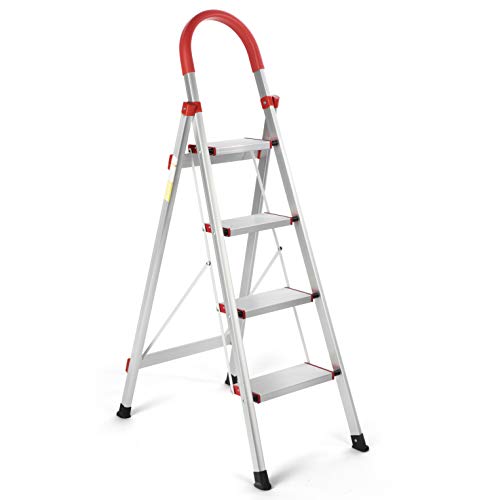 HYNAWIN 4 Step Ladders Multi Purpose Portable Aluminum Home Ladder Tool Equipment