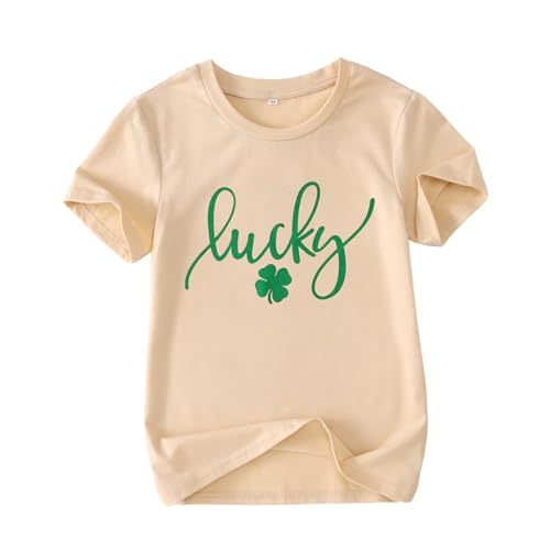 Kids St. Patrick's Day Shirt Girls Boys Lucky Shamrock Graphic T-Shirt Irish Four-Leaf Clover Short Sleeve Tees Tops