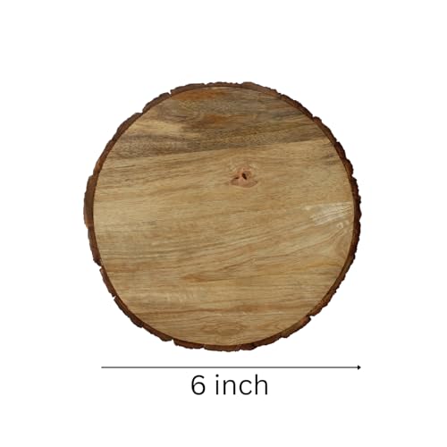 Image of T one woods Sanded Wooden Log Crafted Slices disc Platter | Laser Engraving Platter | Decoration Platter (6 inch)
