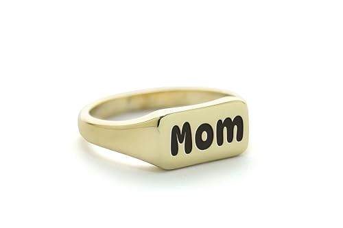 Bague Maman gravée or 14k rectangle pour peau sensible sans nickel - 4