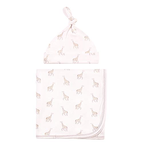 Touched by Nature Unisex Baby Organic Cotton Swaddle Blanket and Headband or Cap, Little Giraffe, One Size