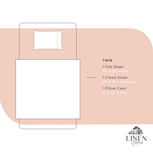 Image of Linen Home 100% Cotton Percale Sheets Twin Size, Brushed Rose, Deep Pocket, 3 Pieces Set - 1 Flat, 1 Deep Pocket Fitted Sheet and 1 Pillowcase, Crisp Cool and Strong Bed Linen