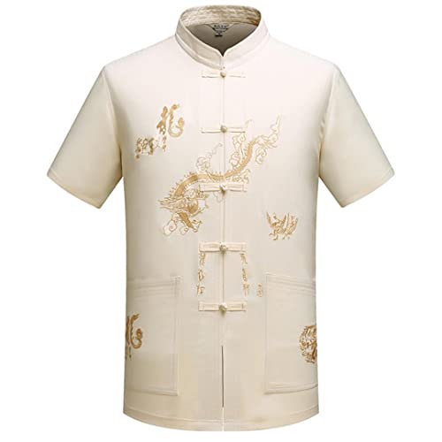 Tangs Suit Top Embroidery Stand Collar Short Sleeve Chinese Kung Fu Garment Shirt Men Clothing