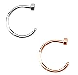 Forbidden Body Jewelry 20g 8mm Silver & Rose Gold Tone Surgical Steel Perfect Basics Comfort Fit Nose Hoops (2pcs)