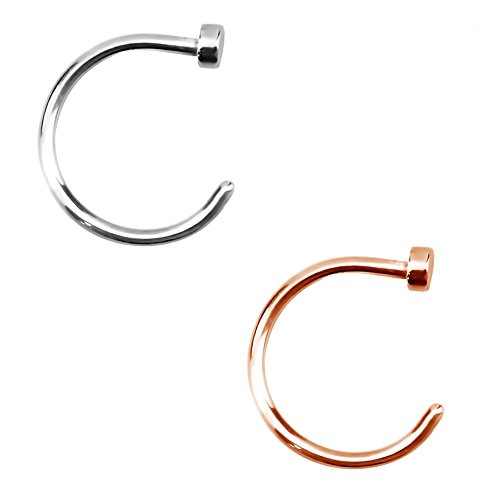 Forbidden Body Jewelry 20g 8mm Silver & Rose Gold Tone Surgical Steel Perfect Basics Comfort Fit Nose Hoops (2pcs)