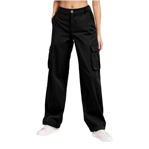 Women High Waisted Cargo Pants Wide Leg Casual Pants Baggy Stretchy Wide Leg Y2K Streetwear with Pockets