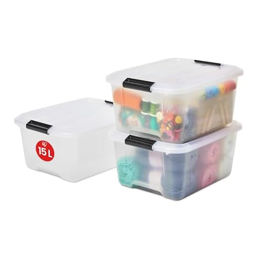 Iris Ohyama, lote de 3 cajas apilables de almacenamiento con cierre de clip - Top Box - TB-15, plástico, transparente, 15, 39 x 29 x 18.6 cm