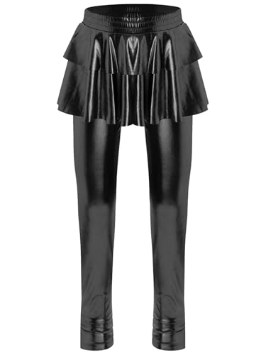 ACSUSS Kids Girls Metallic Ruffle Skirted Leggings Shiny Culottes Pants Stretchy Tights Sparkly Footless Pantskirt3