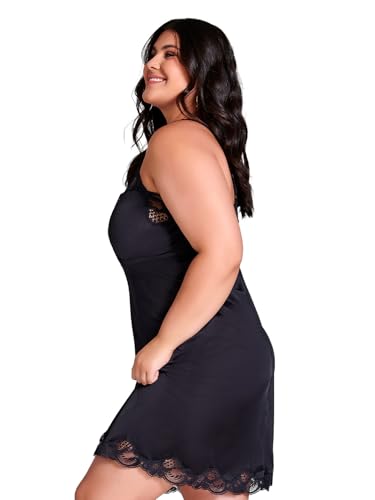 Ilusion Women's Plis Size Slip Lace Dress 1112 - With Adjustable Straps - Black, Size 48 - Thumbnail 2