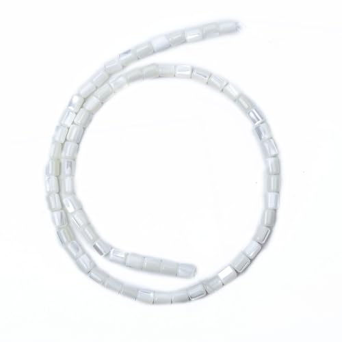 Image of HAAMIIQII Natural White Mother of Pearl Shell Beads 5x6mm Barrel Shape Semi Precious Stone Loose Gemstone Beads for Jewelry Making Strand 15 Inch (63-66pcs)