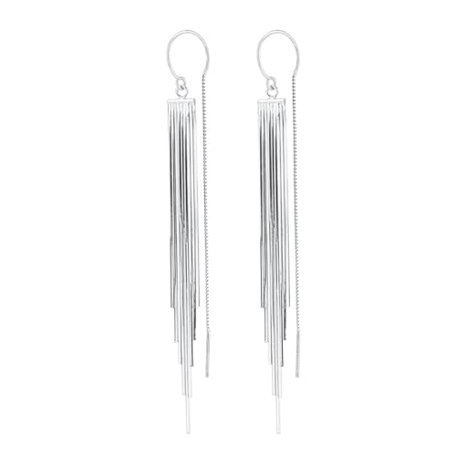 Sterling Silver Big Drop Earrings 925 Tassel Linear Ear Hanging Shimmering Fan Statement Teardrop Earrings - Designer Multi-Style Statement Exquisite Trendy Upscale Chandelier Dangle Earrings Jewelry Gift for Women