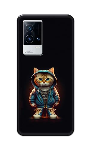 Image of Plastic Printfidaa Printed Hard Back Cover Case For Vivo Iqoo 9 5G Back Cover (Hipster Cat) -112, Black
