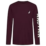 Nautica Boys' Long Sleeve Graphic Crew Neck T-Shirt, Soft, Comfortable, Relaxed Fit, Bold Tawny Port, 18-20