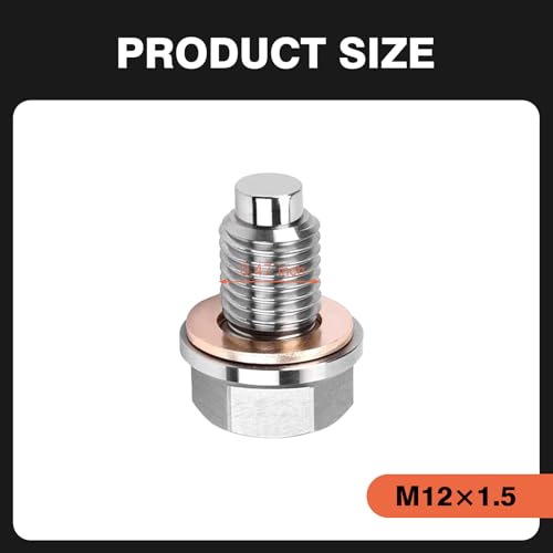 Image of M12 x 1.5 Magnetic Oil Drain Plug, Magnetic Stainless Steel Oil Pan Drain Nut Bolt with 5 PCS Copper Crush Washer Anti Leakage, Universal Leak-proof Replacement,Fits Most Cars, Motorcycles, Boats