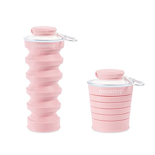 Mountop Collapsible Water Bottles, Silicone Foldable Water Bottles For Travel Gym Hiking Camping, Leak-Proof, Portable Sports Water Bottle With Carabiner 17Oz, Pink #TOP10