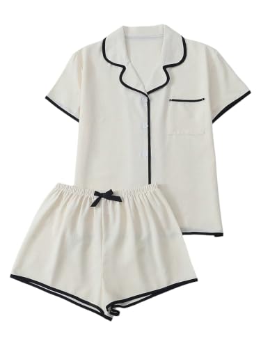 Image of Verdusa Pajamas For Women Set 2 Piece Summer Pajama Sets Cute Pjs Lounge Matching Button Shirt with Shorts