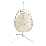Hanging Egg Chair Swing Chair with Stand Wicker Rattan Chairs for Indoor Outdoor Patio Bedroom Hammock Chair with Steel Frame and Cushion(Color: Beige)