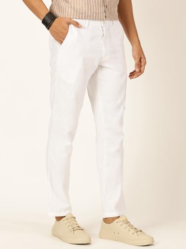 Image of Thomas Scott Men's | Solid | Light Weight | Breathable Fabric | Elasticated Waist | Mid Rise | Straight Fit | Cotton Linen | Button Clouser | Chino Trouser | Pants